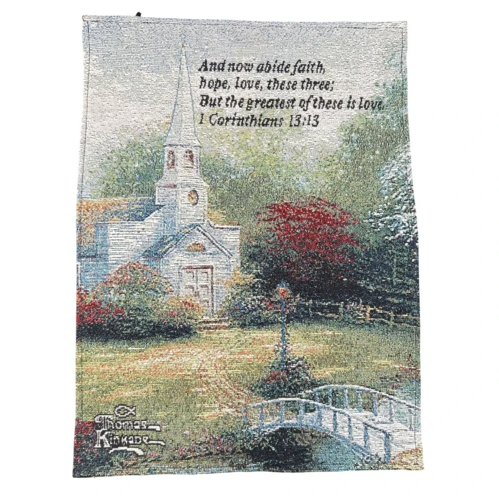 Thomas Kinkade Hometown Chapel Light-Up Tapestry 1 Corinthians 13:13 Wall Art